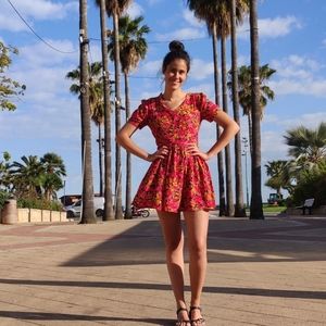 Vintage red floral summer mini dress